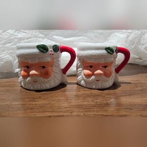 Vintage Santa Face Mini Christmas Mug Set Red & White Holiday Kitchen Decor